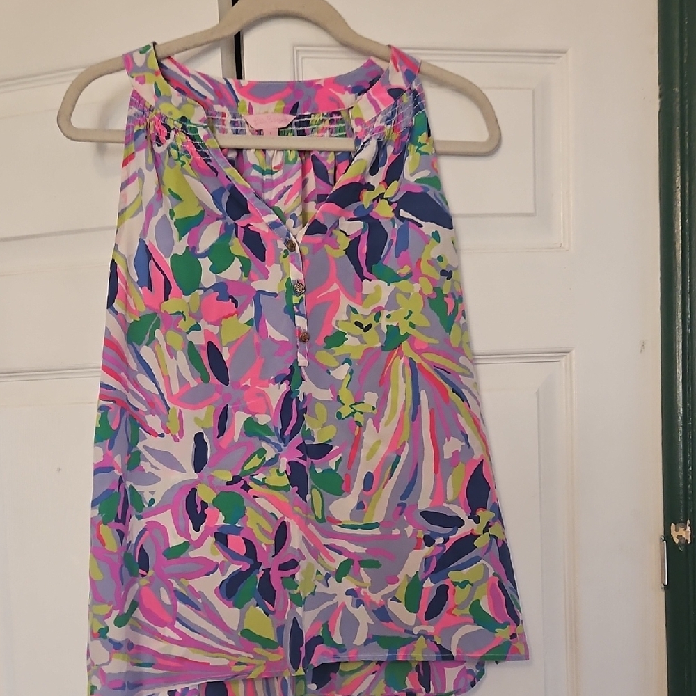 Lilly Pulitzer Pink, Green & Blue Abstract Floral Sleeveless Camisole